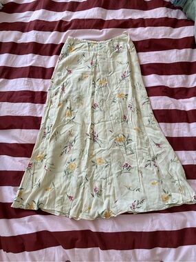 Vintage Rena Rowan Pale Yellow Floral A-Line Midi Skirt